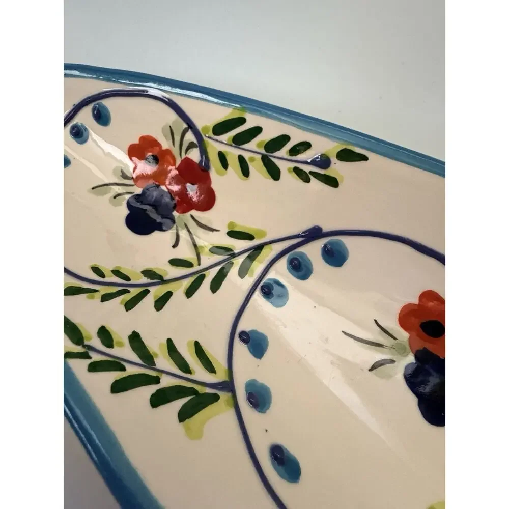 Spanish Pottery Ceramic Dish Hand Painted From Spain Colorful‎ Oval 15.5” Decor